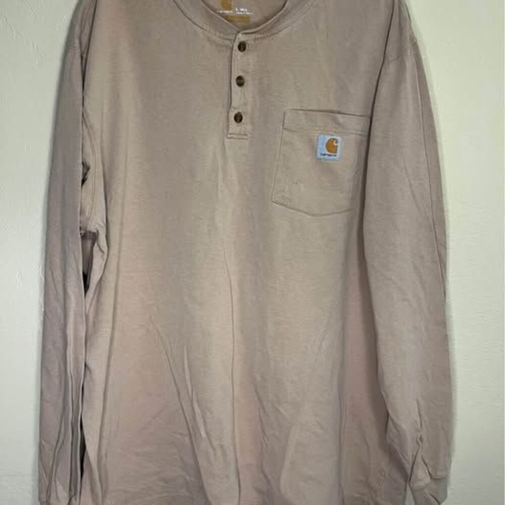 Carhartt Men's 1/4 Button Thick Cotton Henley Shirt Pocket Brown Sz large tall